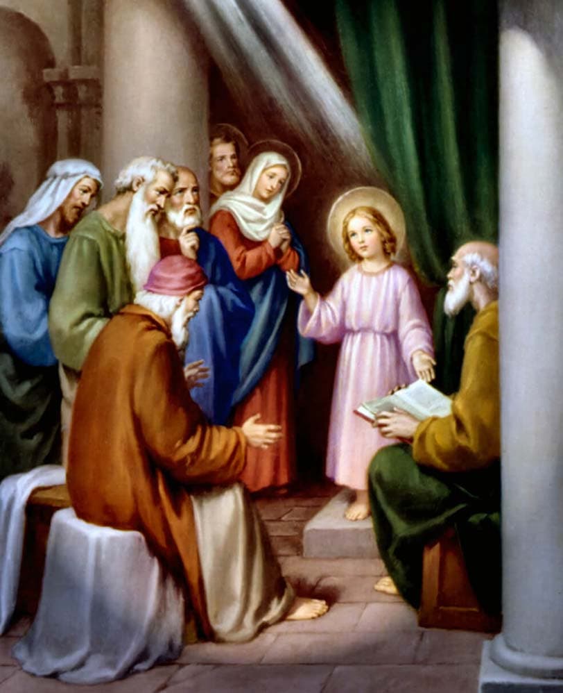 EN EL QUINTO MISTERIO GOZOSO:  CONTEMPLAMOS EL NIÑO PERDIDO Y HALLADO EN EL TEMPLO